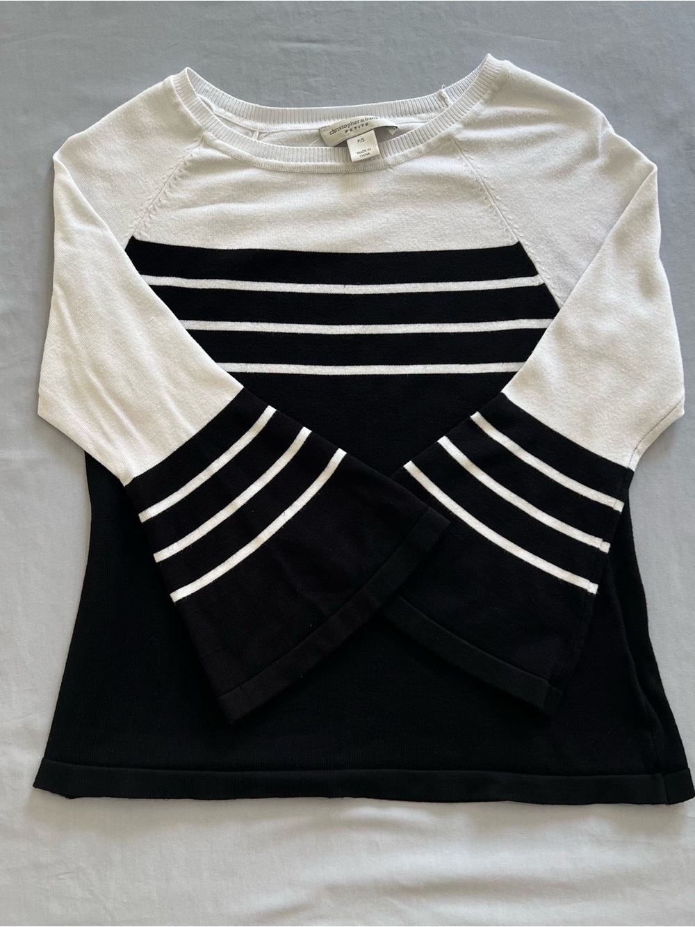 Christopher & Banks Black and White Striped Bell Sleeve Tunic - Size PS